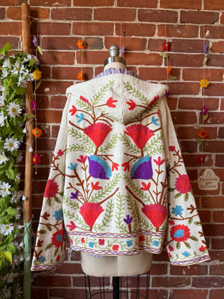 Harvest Bloom Suzani Embroidered Hooded Jacket - Fair Trade Made- Multiple Colors Available- 100% Cotton