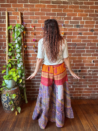 Spring Blooms Reversible Kantha Wide Leg Tiered Palazzo Pants