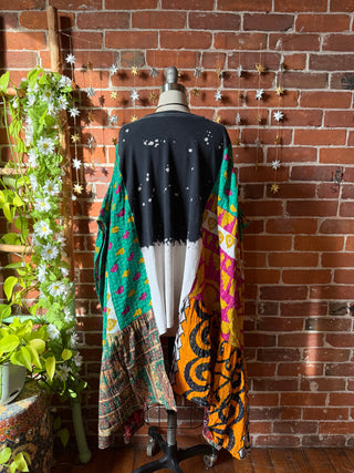 OOAK Winter Collection- Upcycled Journey Inspired Hi Lo Kantha Poncho Top