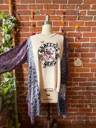 OOAK Summer Collection- Upcycled Grateful Dead Flowy Hybrid Hi Lo Tee