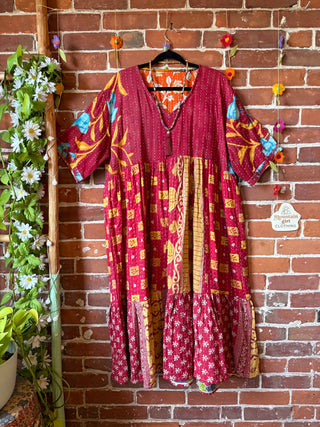 Coffee In The Morning Kantha Dress - Fits up to 3X - 100% Cotton- Fair Trade Made