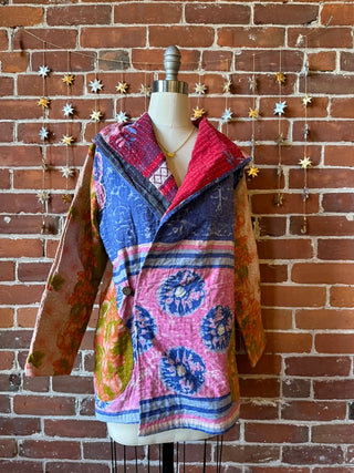 Size Medium Talia Oversized Collar Kantha Wrap Jacket