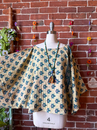 OOAK Spring Collection - Reversible Cosmic Drift Kantha Poncho Top - 2 Tops in 1