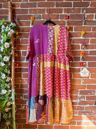 Coffee In The Morning Kantha Dress - Fits up to 3X - 100% Cotton- Fair Trade Made