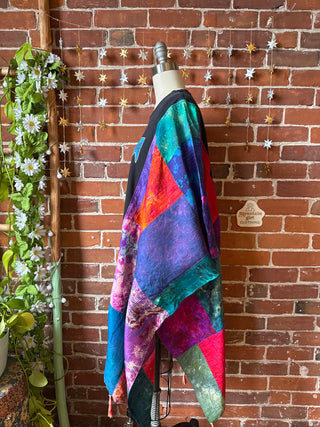 OOAK Winter Collection- Upcycled Silk Patchwork Tie Dye The Who Inspired Hi Lo Poncho Top