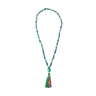Upcycled Kantha Blues Greens Sari Tassel Necklace-Fair Trade Made