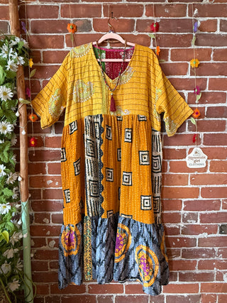 Coffee In The Morning Kantha Dress - Fits up to 3X - 100% Cotton- Fair Trade Made