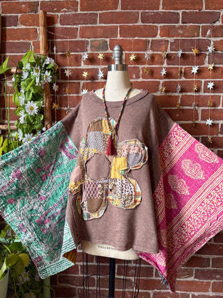 OOAK Winter Collection - Upcycled Flower Patchwork Kantha Poncho Top 🌼