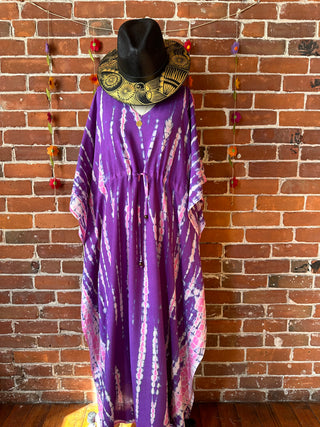 Laila Tie Dye Adjustable Kaftan Dress Purple/Pink