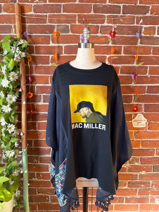OOAK Autumn Collection- Upcycled Mac Miller Inspired Embroidered Poncho Tee