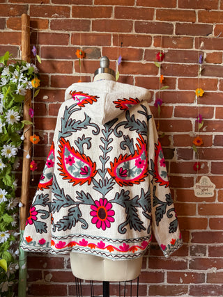 Harvest Bloom Suzani Embroidered Hooded Jacket - Fair Trade Made- Multiple Colors Available- 100% Cotton