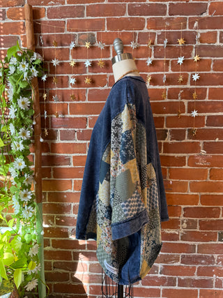 OOAK Winter Collection - Upcycled Kantha Peace Sign Patchwork Poncho Style Top 🌼