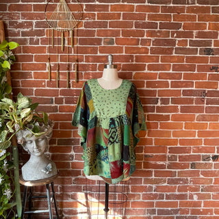 Althea Recycled Patchwork Festival Top - Green Fishbone