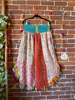 Coffee In The Morning Kantha Ruffle Wide Leg Lounge Pants - Fits up to 2X - Fair Trade Made