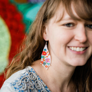 Flower Beaded Fringe Earrings