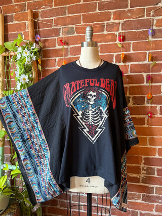 Grateful Dead Skeleton Inspired Embroidered Black Poncho