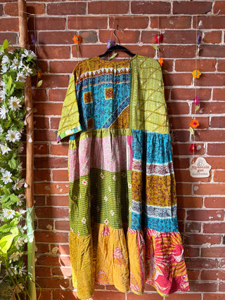 Coffee In The Morning Kantha Dress - Fits up to 3X - 100% Cotton- Fair Trade Made