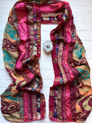 OOAK Summer Collection- Upcycled Seven Panel 100% Silk Sari Scarf - Fair Trade Made