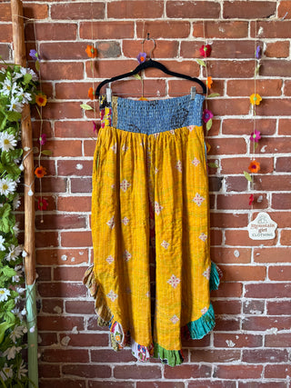 Coffee In The Morning Kantha Ruffle Wide Leg Lounge Pants - Fits up to 2X - Fair Trade Made