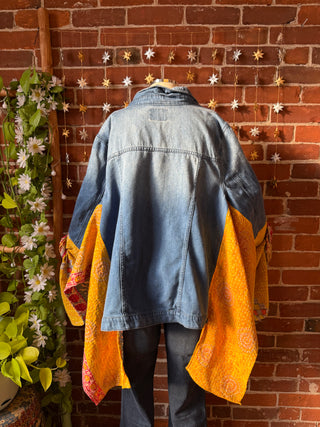 OOAK Autumn Collection- Birdsong Kantha Denim Wing Style Poncho Jacket