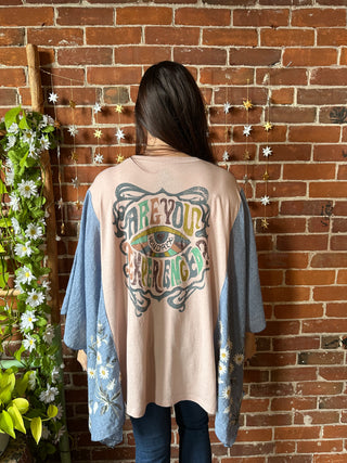 Jimi Hendrix Inspired Blue Daisy Embroidered Poncho