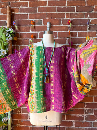 OOAK Summer Collection - Reversible Cosmic Drift Kantha Poncho Top - 2 Tops in 1