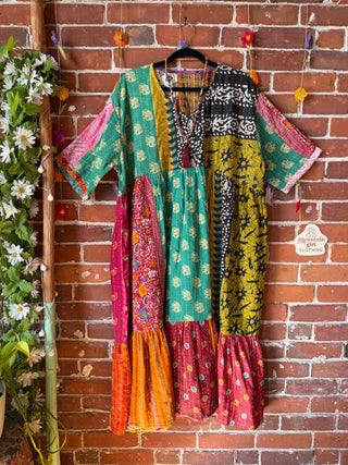 Coffee In The Morning Kantha Dress - Fits up to 3X - 100% Cotton- Fair Trade Made