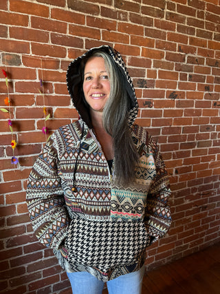 Autumn Stroll Kilim Inspired Patchwork Pullover Hoodie