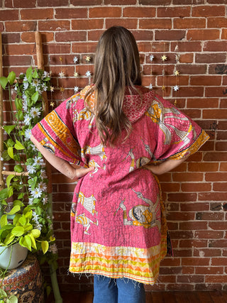 Sierra Dreams Upcycled Cotton Kantha Poncho Tunic Hoodie