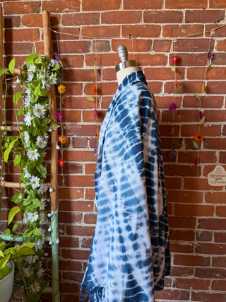 Indigo Sky Fringe Tie Dye Cocoon Shawl Coverup Kimono - 100% Cotton
