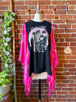 OOAK Autumn Collection- Upcycled Gorillaz Inspired Tie Dye Poncho Tee