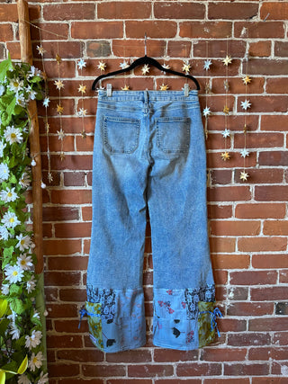 OOAK Autumn Collection-  Upcycled Size 6 Patchwork Straight Leg Jeans