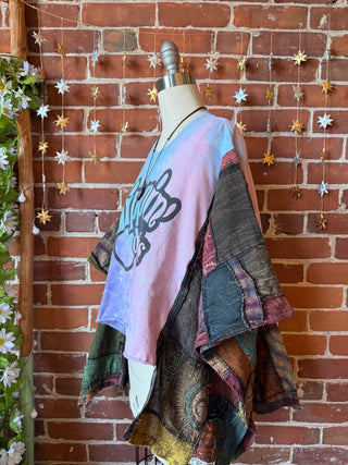 OOAK Autumn Collection - Upcycled Dippin Dots Patchwork Cropped Hi Lo Poncho Top