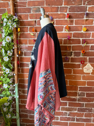 Upcycled AC/DC Inspired Rose Embroidered Poncho Top