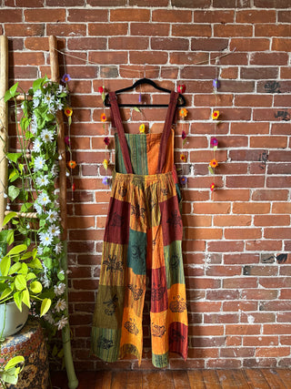 Juniper Earth Print Patchwork Wide Leg Overalls