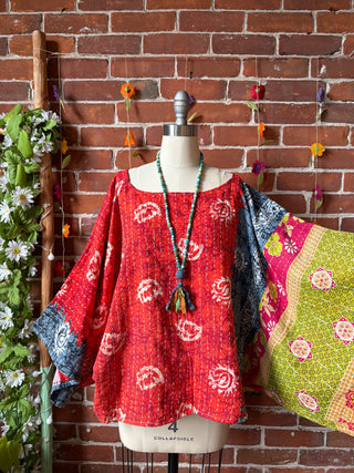 OOAK Summer Collection - Reversible Cosmic Drift Kantha Poncho Top - 2 Tops in 1