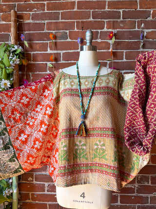 OOAK Summer Collection - Reversible Cosmic Drift Kantha Poncho Top - 2 Tops in 1