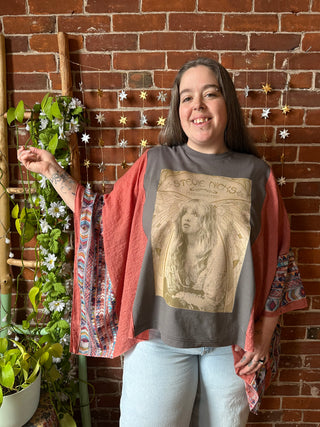 Upcycled Stevie Nicks Butterfly Inspired Rose Embroidered Poncho