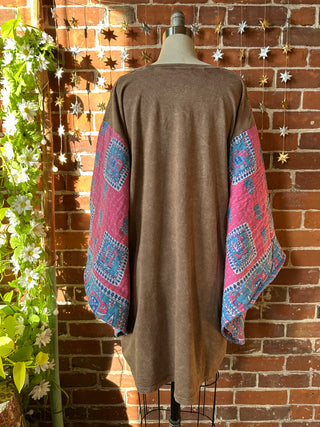 OOAK Winter Collection - Size 3XL Upcycled Gratitude Kantha Bell Sleeve T-shirt