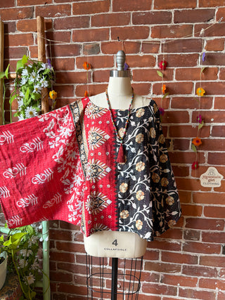 OOAK Spring Collection - Reversible Cosmic Drift Kantha Poncho Top - 2 Tops in 1!