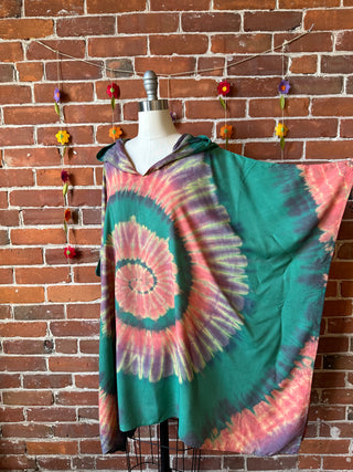 Spirals of Autumn Tie Dye Poncho Hoodie