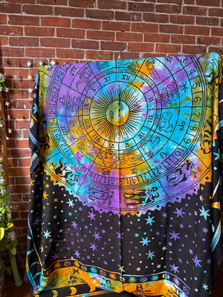 XL 100% Cotton Zodiac Tie Dye Mandala Tapestry / Wall Hanging / Bedspread