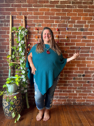 100% Cotton Autumn Stroll Poncho - Teal