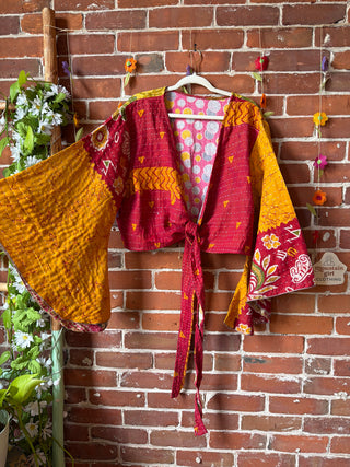Plus Size Nova Kantha Bell Sleeve Wrap Top- 100% Cotton - Fair Trade Made