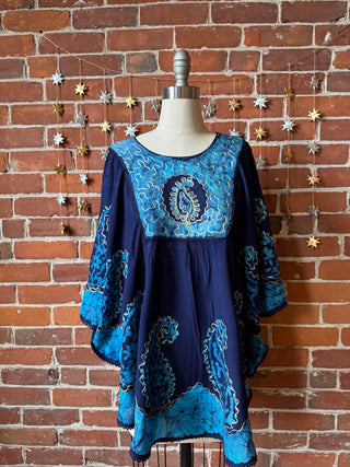 Paisley Artemis Batik Poncho Top - Ocean Blue