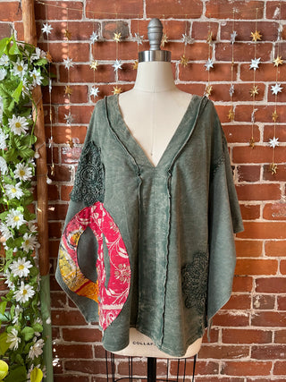 OOAK Winter Collection - Upcycled Kantha Peace Sign Patchwork Poncho Style Top 🌼