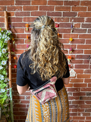 Boho Red Beige Woven Crossbody /Fanny Pack Bag- Fair Trade Made - Final Sale