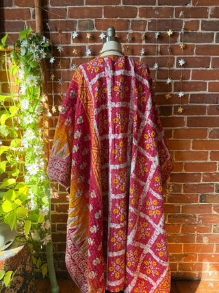 OOAK Autumn Collection-Reversible Stardust Kantha Ruana Jacket With Pockets