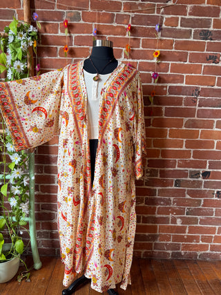 Silk Long Celestial Print Goddes Kimono -Moon Sun + Stars - Two Colors