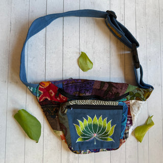 Embroidered Lotus Patchwork Fanny Pack - One Of A Kind